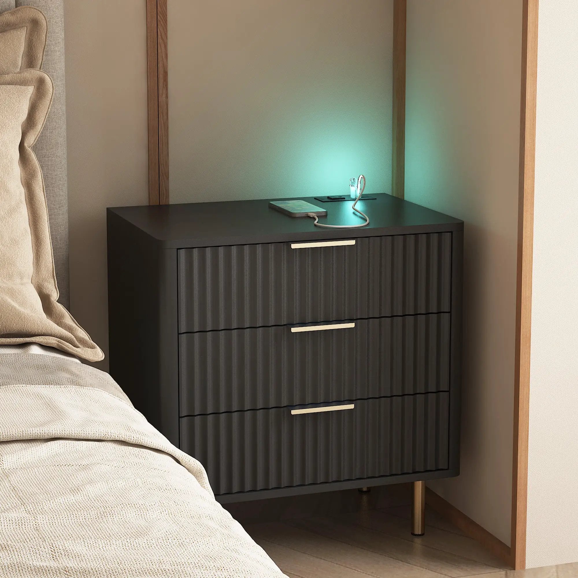 Nightstand with Charging Station and Night Light by HouseOfZazla