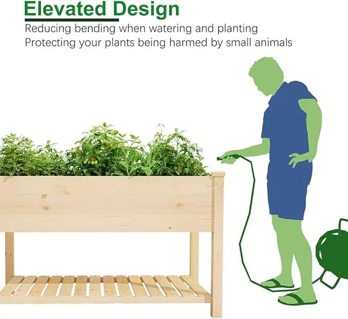 Raised Garden Bed with Storage Shelf 48.5x24.4x30 Inch, Elevated Wood Planter Box with Legs for Vegetable Flower Herb Outdoors Backyard, Patio, Balcony with Liner by GreenHaven Gardens