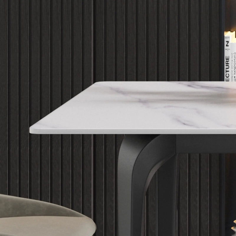 63" Modern Artificial Stone White Straight Edge Black Metal Leg Dining Table, 6 People - White / Black by Unique Piece Furniture