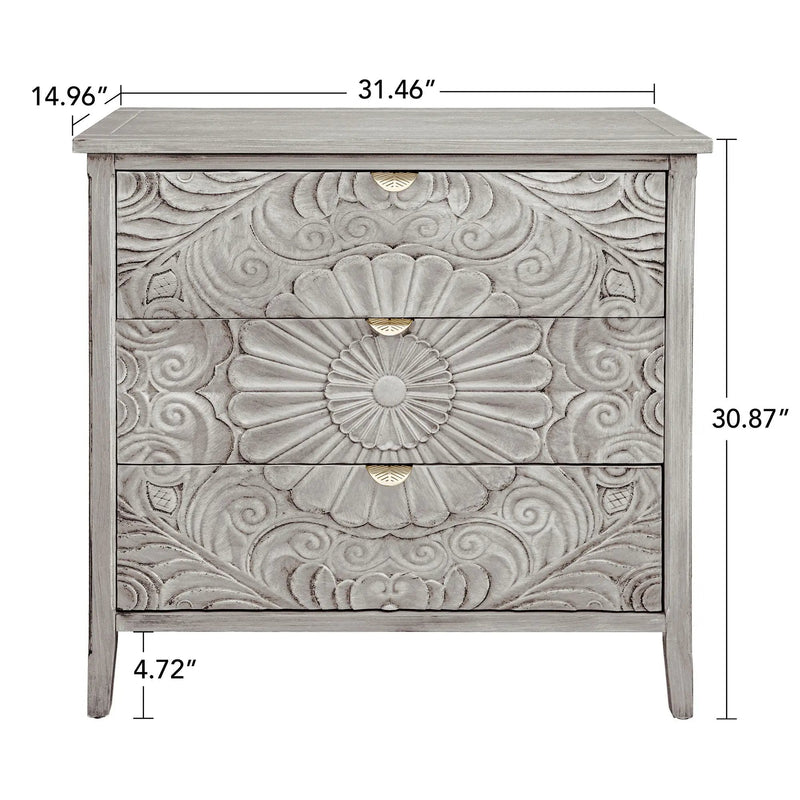 3 Drawer Cabinet, American Furniture, Suitable For Bedroom, Living Room - Light Gray by HouseOfZazla