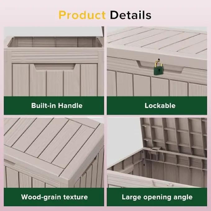 45 Gallon Lockable Resin Deck Box, Waterproof & UV-Resistant Outdoor Storage Box for Outdoor Cushion Storage, Garden Tools & Pool Accessories Storage, Gray by GreenHaven Gardens