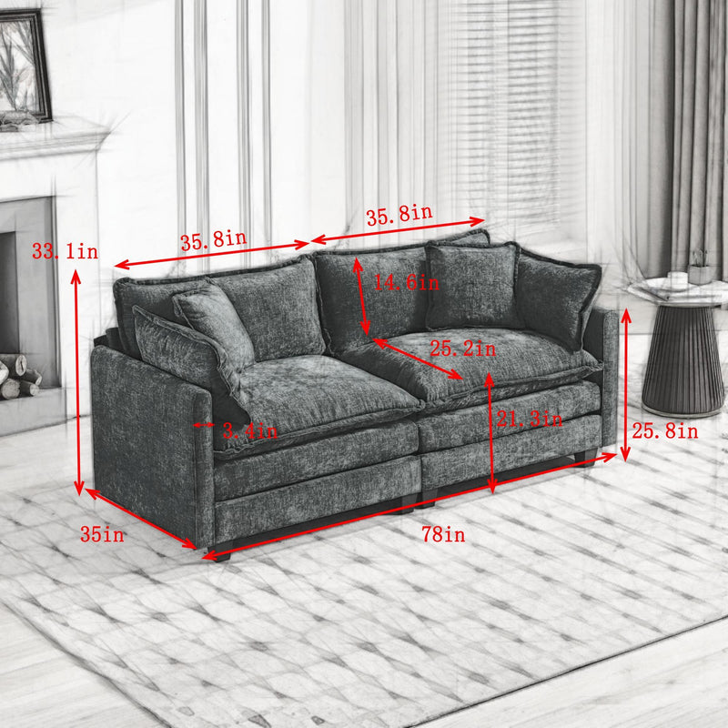 Cloud LoveSeat Sofa (Ottoman is not included) Chenille Fabric in Green by BLAKHOM
