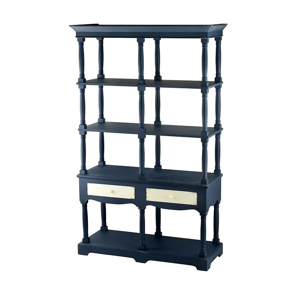 4 Tier Wooden Shelf With Two Drawers - Antique Navy Blue by HouseOfZazla