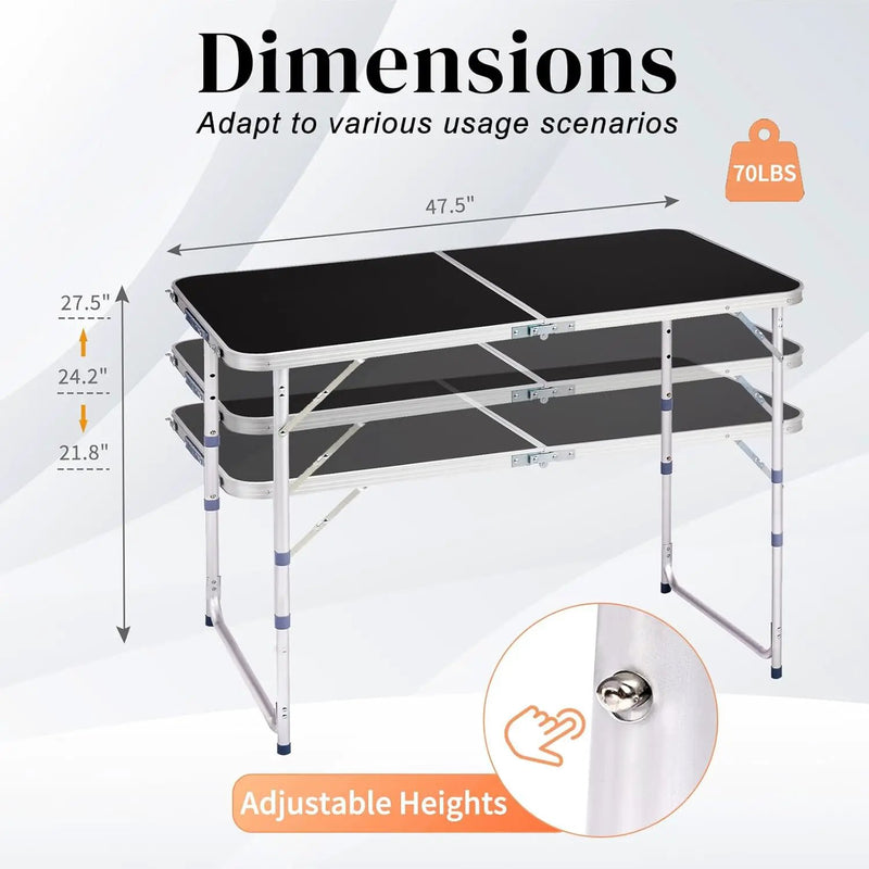 Outvita 4ft Portable Folding Camping Table, Outdoor Waterproof Adjustable Height Table, Aluminum Lightweight Suitcase Foldable Table for Picnic BBQ Beach Dining by GreenHaven Gardens