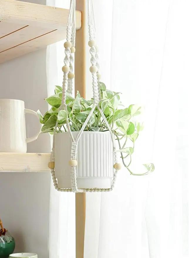 LE TAUCI Ceramic Plant Pots with Drainage Holes, Set of 3, 8+6.7+5.5 Inch Stripe Garden Planter Pots for Outdoor Indoor Plants Flower, Round Succulent Orchid Flower Pot, Small to Large Size, White by GreenHaven Gardens