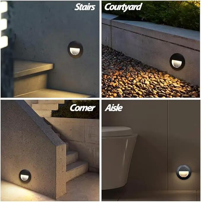 6Pcs 3W LED Recessed Wall Light, Step Light Warm White 3000K, Stair Light Staircase Light Lighting lamp, Inside Outside Garden Balcony Corridor, Aluminum, 120V Black by GreenHaven Gardens