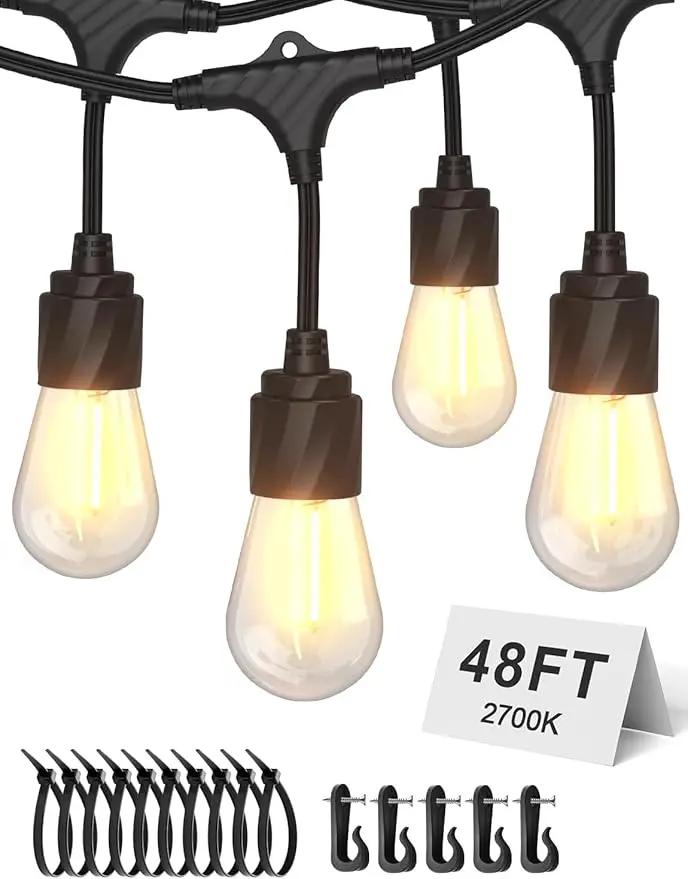 XMCOSY+ 48FT Outdoor String Lights Waterproof - LED Patio Hanging Lights for Outside Porch Backyard Gazebo Garden, Commercial Grade 16 Edison Bulbs by GreenHaven Gardens