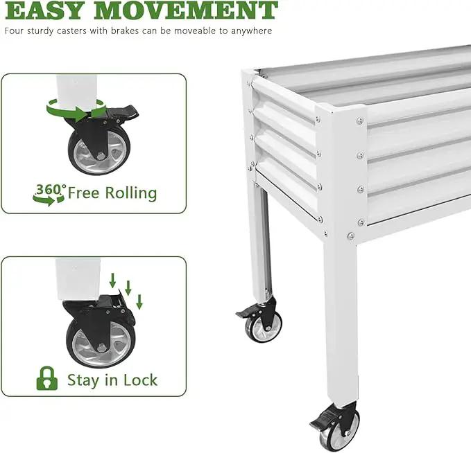 A ANLEOLIFE 2-Set Galvanized Raised Garden Bed with Legs,48x24x35in Large Elevated Planter Box on Wheels with Drainage Holes for Backyard, Balcony, Patio, 600lb Capacity, Antique White by GreenHaven Gardens