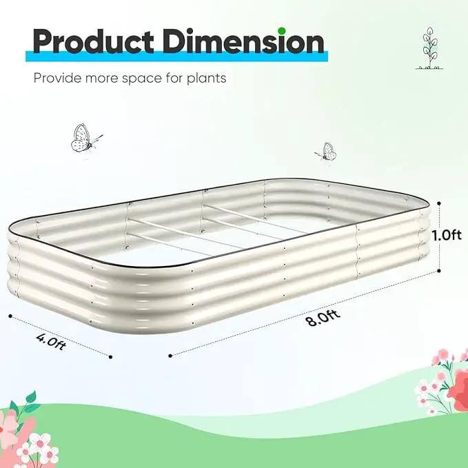 Quictent Galvanized Raised Garden Bed Kit, 8x4x1 ft Oval Metal Planter Box for Vegetables, Rubber Strip Edging Included (Beige) by GreenHaven Gardens