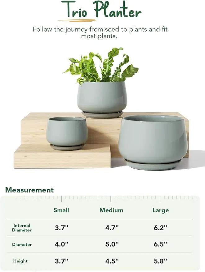 LE TAUCI Plant Pots for Indoor Plants, 4.1+5.1+6.5 inch, Set of 3, Ceramic Planters with Drainage Hole and Saucer, Indoor Flower Pot with Hole Mesh Pad, Gifts for Mom, Reactive Glaze Blue Gray by GreenHaven Gardens