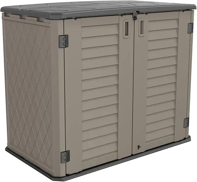 HOMSPARK Storage Shed Weather Resistance, Multi-Purpose Outdoor Storage Cabinet for Backyards and Patios, Horizontal Storage Shed for Lawnmower, Patio Accessories (Coffee, Large - 26 cu.ft) by GreenHaven Gardens