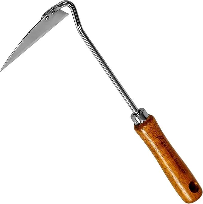 Japanese Weeding Tool Nejiri Gama Weeding Hoe Sharp Japanese Steel with Wood Handle, Nejiri Gama Weeding Sickle, Made in Japan, Hand Weeder Tool for Garden, Silver by GreenHaven Gardens