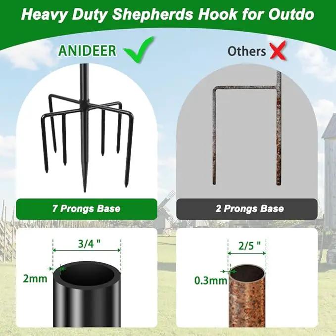 84" Shepherds Hooks for Outdoor, Heavy Duty Garden Bird Feeder Pole Hanging Bird Feeder, Solar Light Lanterns, Outdoor Plant Hanger Hook with 7 Base Prongs, 2 Packs by GreenHaven Gardens