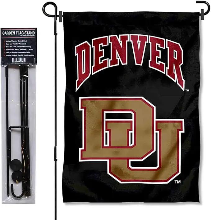 College Flags & Banners Co. Denver Pioneers Garden Flag with Pole Stand Holder by GreenHaven Gardens