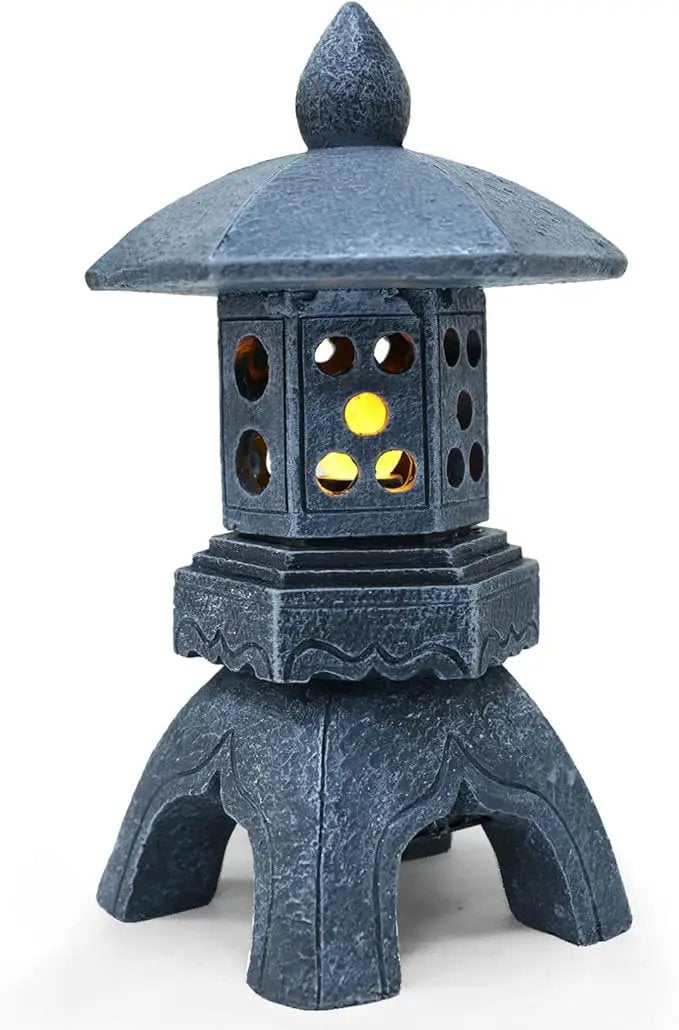Pagoda Lantern Garden Statue with Solar Lotus Lights, Large Resin Japanese Temple Pagoda Lamp Asian Zen Outdoor Yard Decor for Landscape Patio Porch Lawn Decorations, Christmas Ornament Gift by GreenHaven Gardens