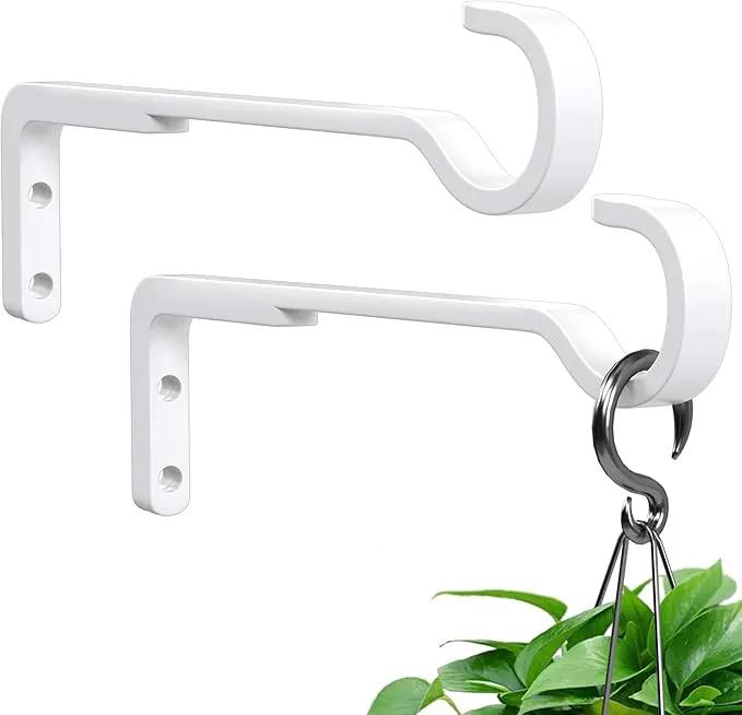 8 Inch 2 Pack White Heavy Duty Outdoor Plant Hangers for Hanging Baskets, Iron Hanging Plant Brackets for Hanging Plants Outside, Metal Plant Hooks Plant Wall Hooks for Hanging Lantern, Bird Feeder by GreenHaven Gardens