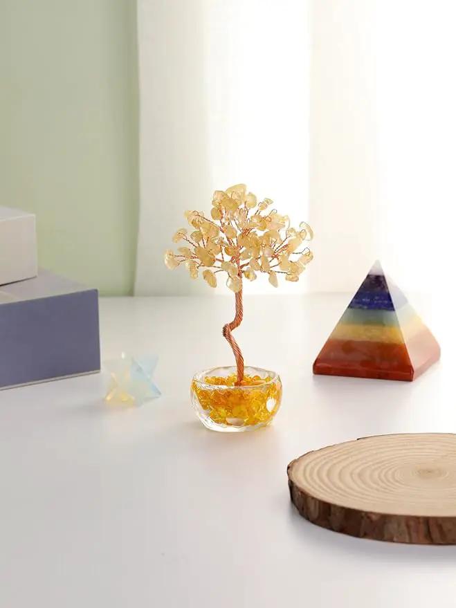 Jovivi Small Citrine Crystal Tree, Natural Crystal Healing Stones Tree Glass Bowl Base Gemstone Money Trees Feng Shui Good Luck Home Desk Decor by GreenHaven Gardens
