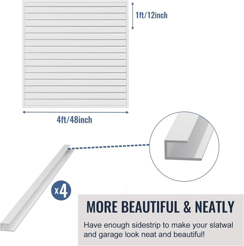 Slatwall Panel Garage Organizer PVC Slatwall Heavy Duty Wall Mounted Rack, Interlocking Slat Wall Panels for Tool Organization Peg Board(White 4 x 4 ft) by GreenHaven Gardens