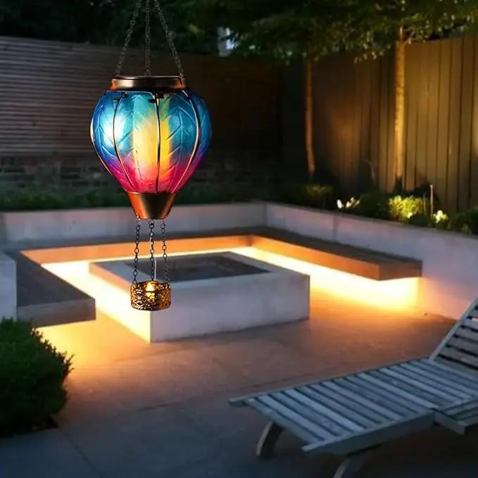 Starsoul Hot Air Balloon Solar Lantern with Candle Holder Glass Solar Hot Air Balloon Lantern with Flame Solar Hanging Hot Air Balloons Decorative for Lawn Porch Tree Yard by GreenHaven Gardens