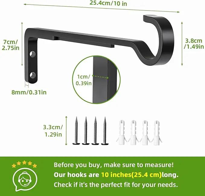 10 Inch 2 Pack Black Heavy Duty Outdoor Plant Hangers for Hanging Baskets, Iron Hanging Plant Brackets for Hanging Plants Outside, Metal Plant Hooks Plant Wall Hooks for Hanging Lantern, Bird Feeder by GreenHaven Gardens