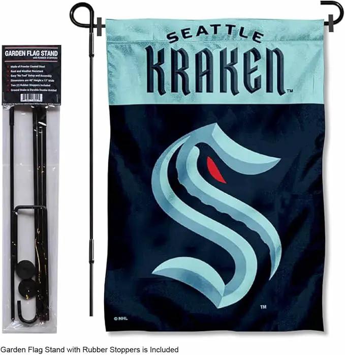 WinCraft Seattle Kraken Garden Flag and Pole Stand Holder by GreenHaven Gardens