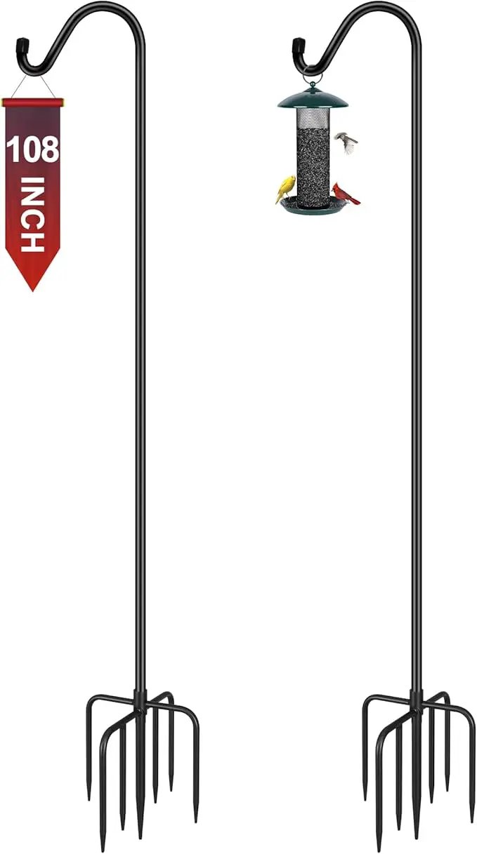 Gtongoko 2 Pack 108 Inch Tall Shepherds Hooks for Outdoor Bird Feeders, Heavy Duty Bird Feeder Pole Stand, Adjustable Hanger for Plant, Lights, Lanterns Wedding Decor with 7 Prongs Base by GreenHaven Gardens