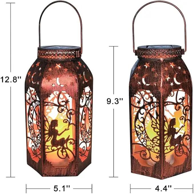 Solar Lanterns Outdoor Hanging Metal Bronze Moon Fairy Lantern, 1 Pack Waterproof Flickering Flameless Candle Mission Lights for Table,Pathway,Garden Gifts for Women, Mothers' Day Gift by GreenHaven Gardens