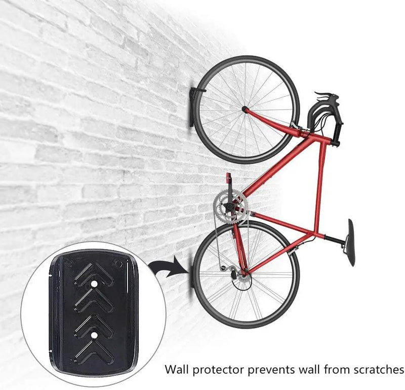 Dirza Bike Wall Mount Rack with Tire Tray - Vertical Bike Storage Rack for Indoor,Garage,Shed - Easy to install - Great for Hanging Road,Mountain or Hybrid Bikes - Screws Included - 2 Pack by GreenHaven Gardens