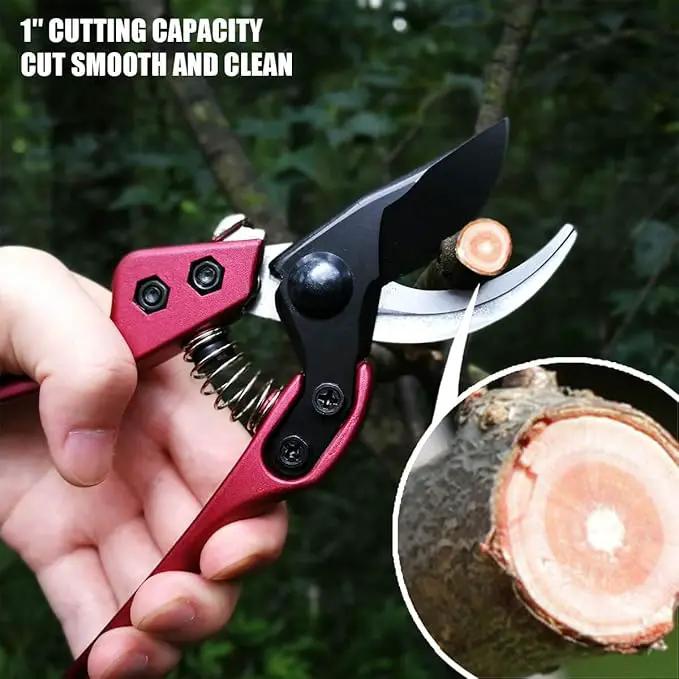 BUGUI 8" Heavy-Duty Pruning Shears, Professional Bypass Gardening Scissors, 1" Cutting Capacity, Sharp Garden Clippers with Low-friction Painted Stainless Steel Blade (Red) by GreenHaven Gardens