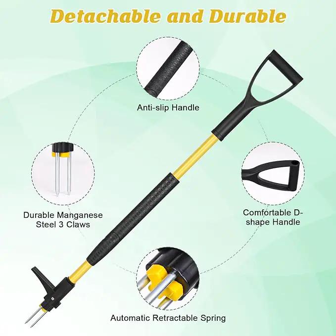 39" Stand Up Weed Puller Tool - Heavy Duty Detachable 3-Claw Weeder with Ergonomic Long D-Handle | Tools for Effortless Garden Weed Removal (Dandelions, Thistles & More) by GreenHaven Gardens