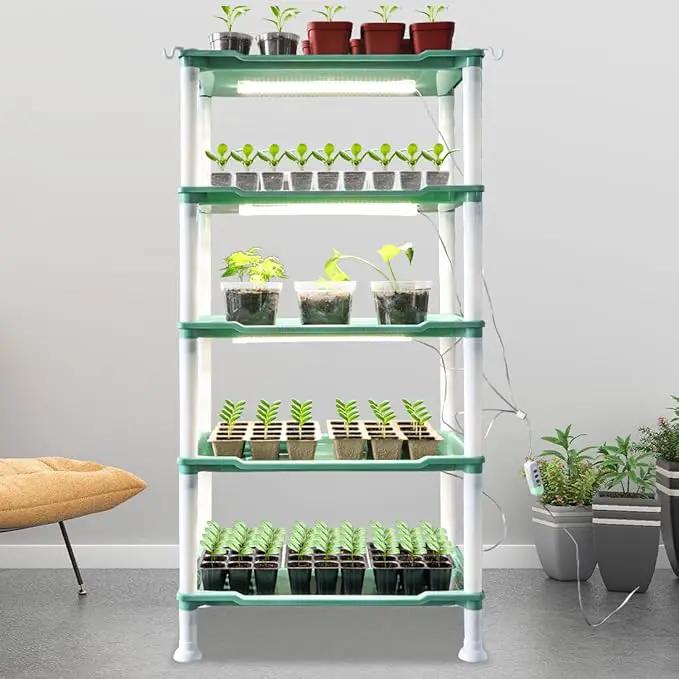5-Tier Plant Stand with Grow Lights - Seed Starting Kit Germination Tray Full Spectrum Sunlike Plant Light for Indoor Plants, Greenhouse, Succulents, Seedlings by GreenHaven Gardens