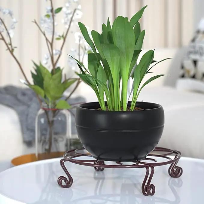 Yimobra 4 Pack Plant Stand for Flower Pot Heavy Duty Potted Holder Indoor Outdoor Metal Rustproof Iron Garden Container Round Supports Rack for Planter (4PC Brown 11.8 x 3.1IN) by GreenHaven Gardens