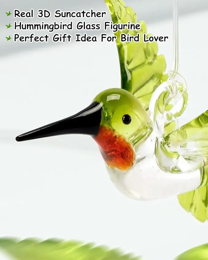 Nefelibata Hummingbird Ornament Glass Green Figurine Crystal Hanging Bird Art Christmas Xmas Tree Suncatcher Window Decor Memorial Gift for Her Friend Bird Lover Set of 1 Party Home Decorations by GreenHaven Gardens