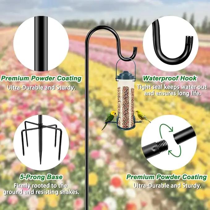 48" Shepherds Hooks for Outdoor, Heavy Duty Garden Bird Feeder Pole for Hanging Bird Feeder, Plant Baskets, Solar Light Lanterns, Outdoor Plant Hanger Hook with 5 Base Prongs,1 Packs by GreenHaven Gardens