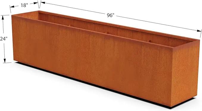 Extra Large Corten Steel Planter Box – 96"x18"x24" Rectangular Outdoor Metal Garden Bed | Heavy-Duty Rust Patina Planter for Outdoor Plants | Made in USA | Fully Assembled by GreenHaven Gardens