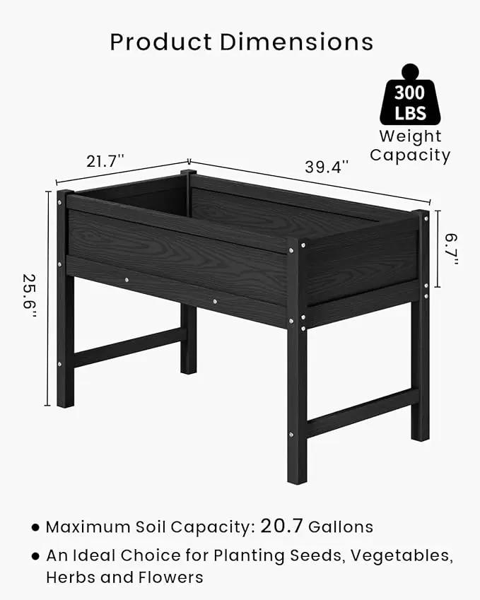 HDPE Raised Garden Bed with Legs, Outdoor Weather-Resistant Elevated Planter Box Stand for Seeds, Herbs, Flowers, Vegetables (Black) by GreenHaven Gardens