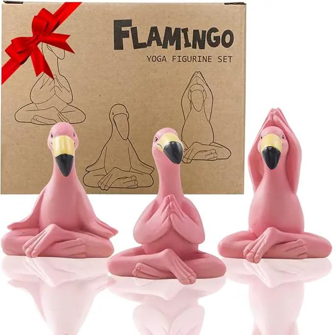 Goodeco 2.4" Mini Yoga Flamingo Figurines - Tiny Gifts Whimsical Kawaii Pink Flamingo Desk Decor, Set of 3 Fairy Garden Lawn Statues, Flamingo Gifts for Women/Mom/Grandma/Girls by GreenHaven Gardens