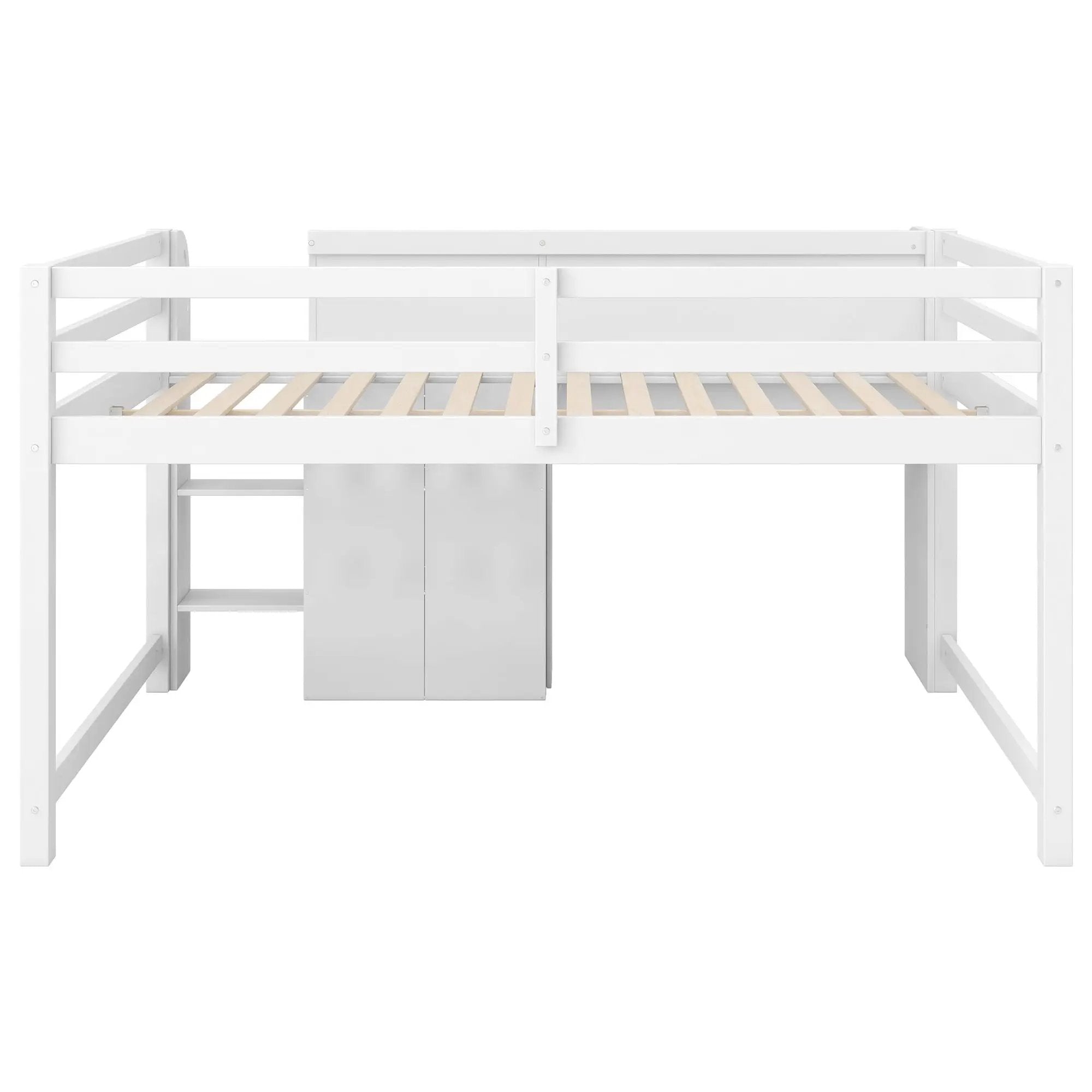 Low Loft Bed With Built In Desk, Storage Cabinets, Open Bookcase And Doodle board by HouseOfZazla