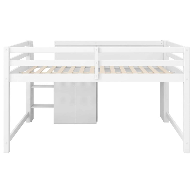 Low Loft Bed With Built In Desk, Storage Cabinets, Open Bookcase And Doodle board by HouseOfZazla