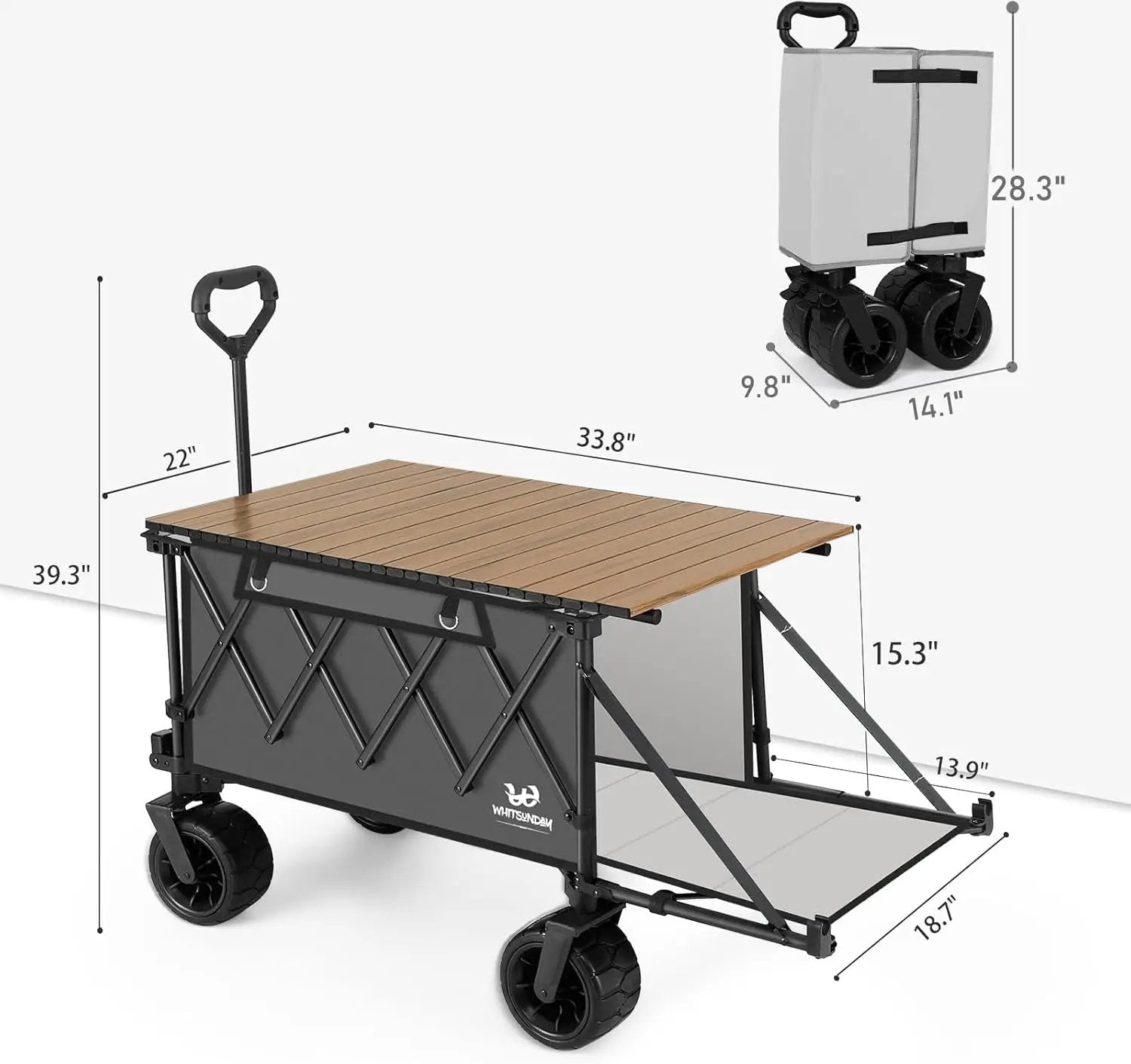 Whitsunday Collapsible Folding Wagon with Table,Heavy Duty Utility Beach Wagons with Opened Tailgate and All-Terrain Wheels for Camping,Garden,Sports Grey by GreenHaven Gardens
