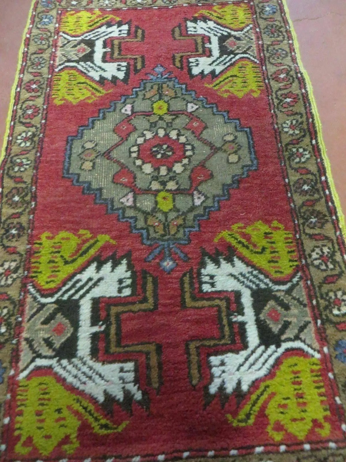 20" X 38" Antique Handmade Turkish Oushak Oshak Yastik Wool Rug Mat Turkey Nice by Jewel Rugs