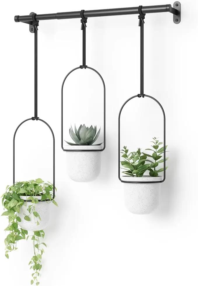 Umbra Triflora Hanging Planter for Window, Indoor Herb Garden, Set of 3, White/Black by GreenHaven Gardens