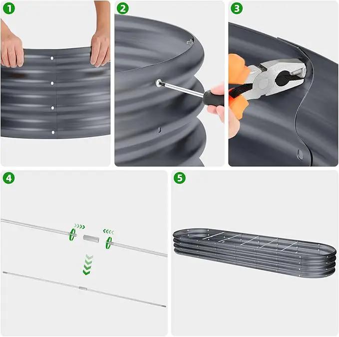 Land Guard 8×2×1ft Galvanized Raised Garden Bed Kit, 108 Gallon Capacity Raised Garden Boxes Outdoor, Oval Metal Raised Garden Beds for Vegetables, Modern Grey(with 10 Connecting rods) by GreenHaven Gardens