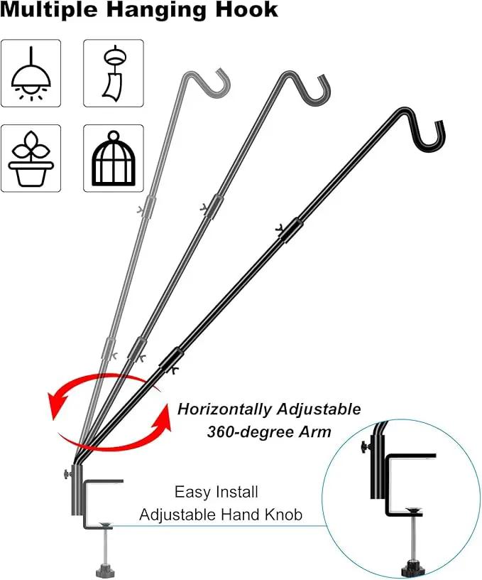 FEED GARDEN [Upgrade Version 2 Pack Bird Feeder Hanger Adjustable 43 Inch Deck Hooks for Railing 360 Degree Swivel Heavy Duty Hanging Hooks for Bird Feeders Wind Chimes by GreenHaven Gardens