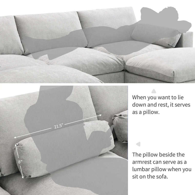 Modular Sectional With Storage Pockets, 5 Seat U Shaped Couch Set With Pillows, Free Combination Modern Cloud Sofa With 2 Movable Ottoman by Unique Piece Furniture
