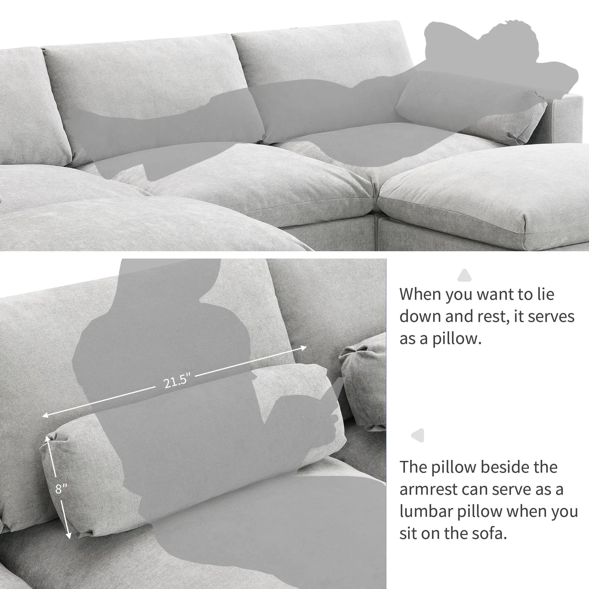 Modular Sectional With Storage Pockets, 5 Seat U Shaped Couch Set With Pillows, Free Combination Modern Cloud Sofa With 2 Movable Ottoman by HouseOfZazla