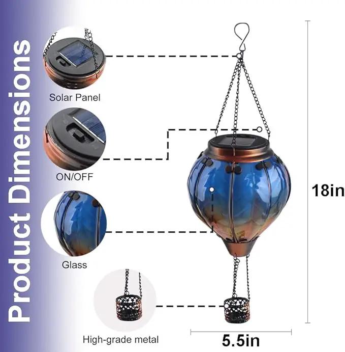 Hot Air Balloon Solar Lantern with Flickering Flame Hanging Solar Lanterns Outdoor Lights Waterproof Lanterns Decorative Garden Patio Yard Party Decor Blue by GreenHaven Gardens