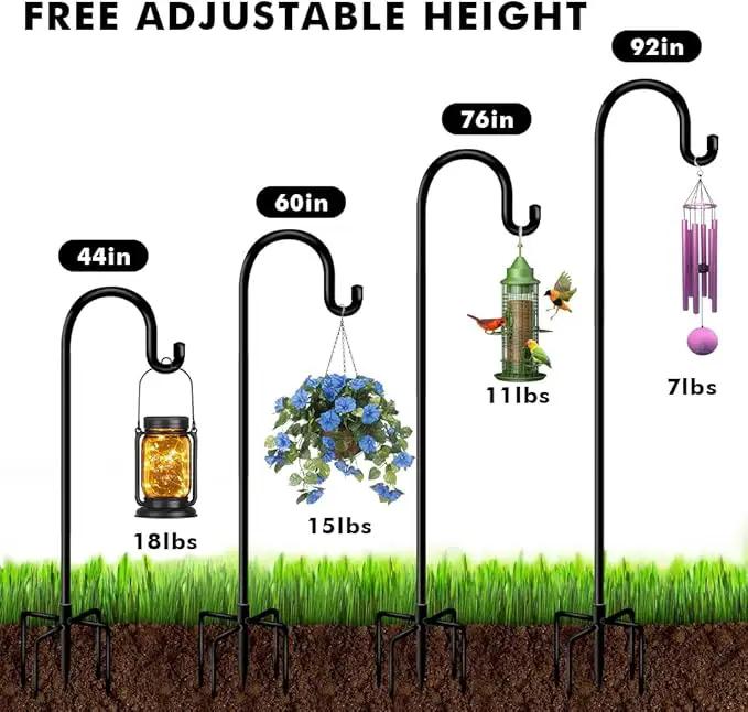 Shepherds Hooks for Outdoor Bird Feeder Poles 76inch, Heavy Duty Hummingbird Feeder Hanger for Hanging Plants Basket, Adjustable Wind Chimes Stand, 2 pcs by GreenHaven Gardens