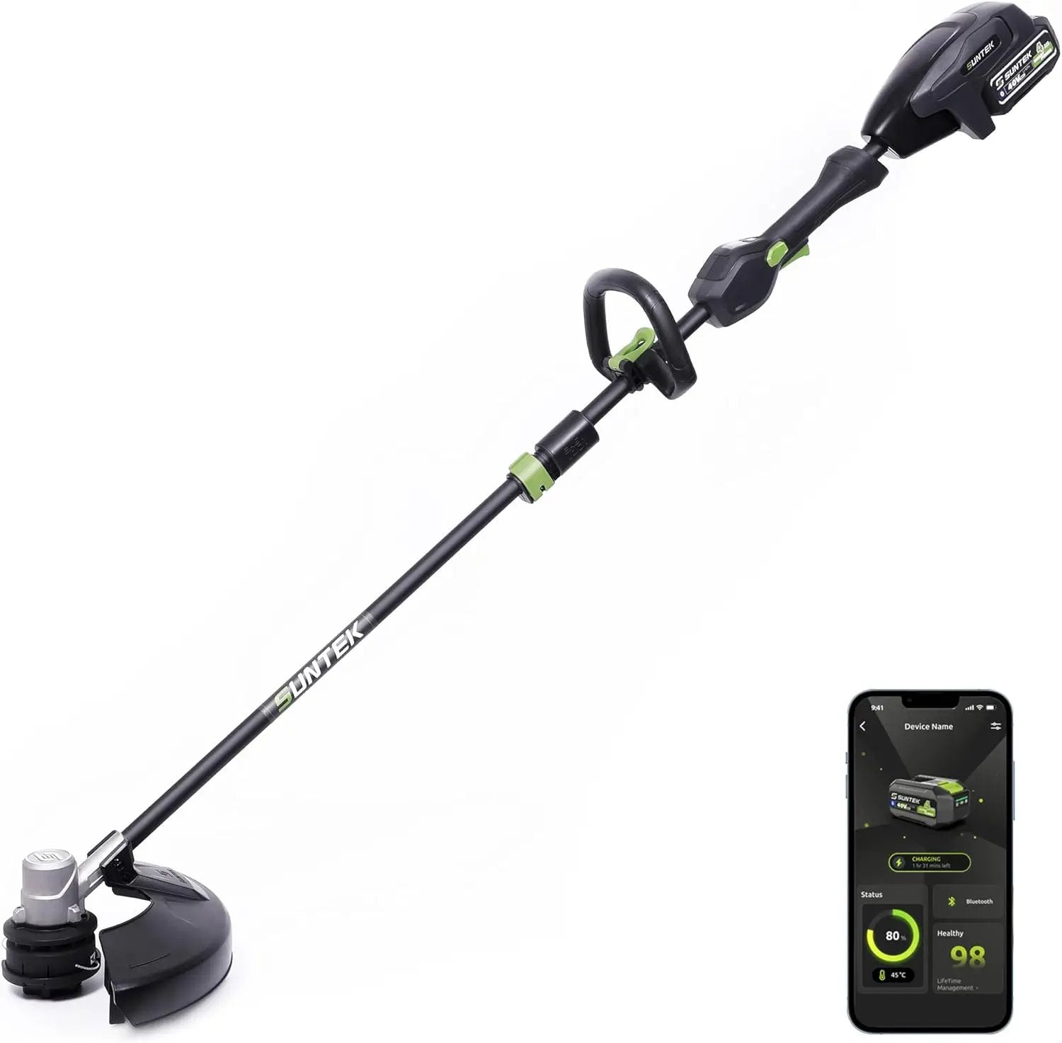 SUNTEK Electric String Trimmer Edger, 40V 15-Inch Brushless String Trimmer Cordless with 4.0Ah Battery and Fast Charger Included, 2-Speed Levels, Integrated Screen and APP Connection, Aluminum, Black by GreenHaven Gardens