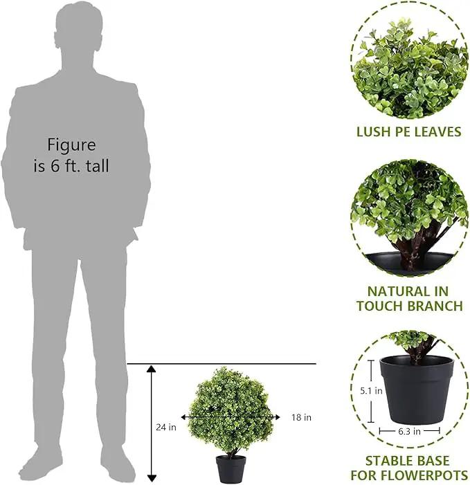 THE BLOOM TIMES 2ft Faux Boxwood Plants Outdoor Set of 2, Topiary Balls Artificial Outside Trees, 24" UV Resistant Fake Greenery Bushes & Shrubs for Front Porch Planter by GreenHaven Gardens